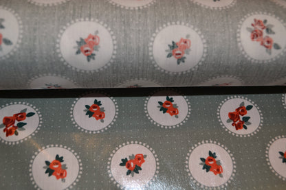 Beschichtete Baumwolle "Rosen" grau rosé grün *Breite 150cm*