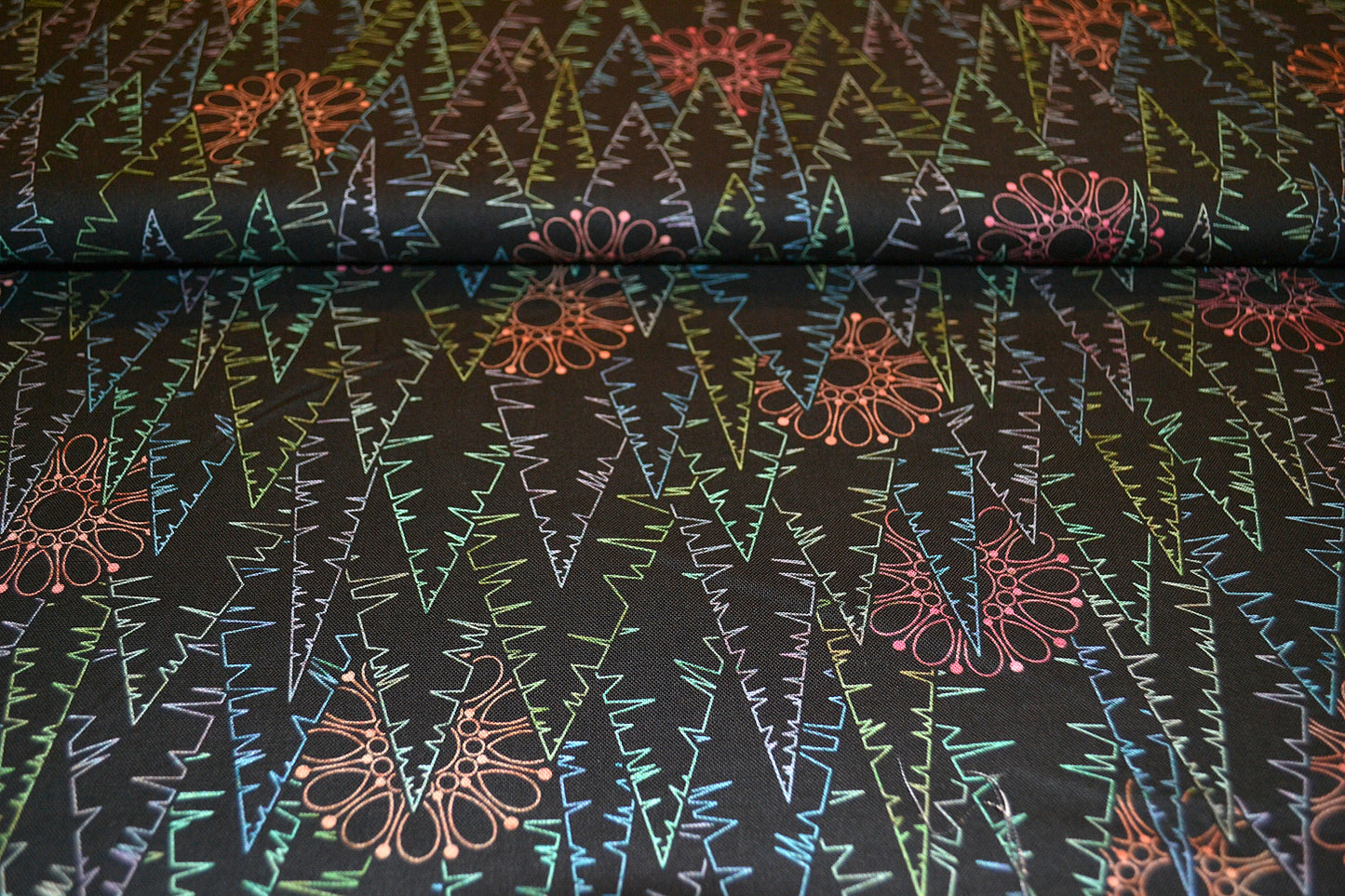 Patchwork Baumwolle "Bäume" bunt schwarz *Breite 110 cm*