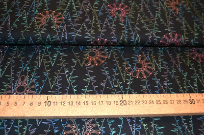 Patchwork Baumwolle "Bäume" bunt schwarz *Breite 110 cm*