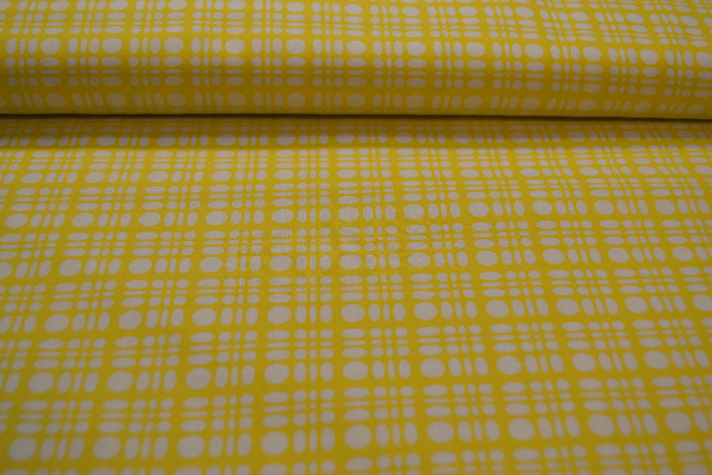 Patchwork Baumwolle "Kreise Karo" weiß gelb *Breite 110 cm*