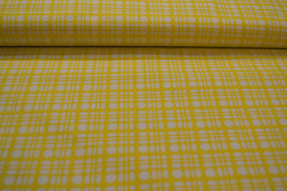 Patchwork Baumwolle "Kreise Karo" weiß gelb *Breite 110 cm*