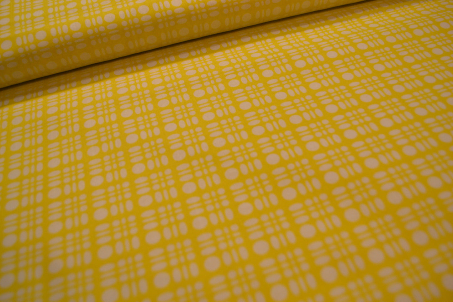 Patchwork Baumwolle "Kreise Karo" weiß gelb *Breite 110 cm*