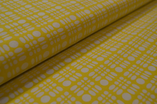 Patchwork Baumwolle "Kreise Karo" weiß gelb *Breite 110 cm*