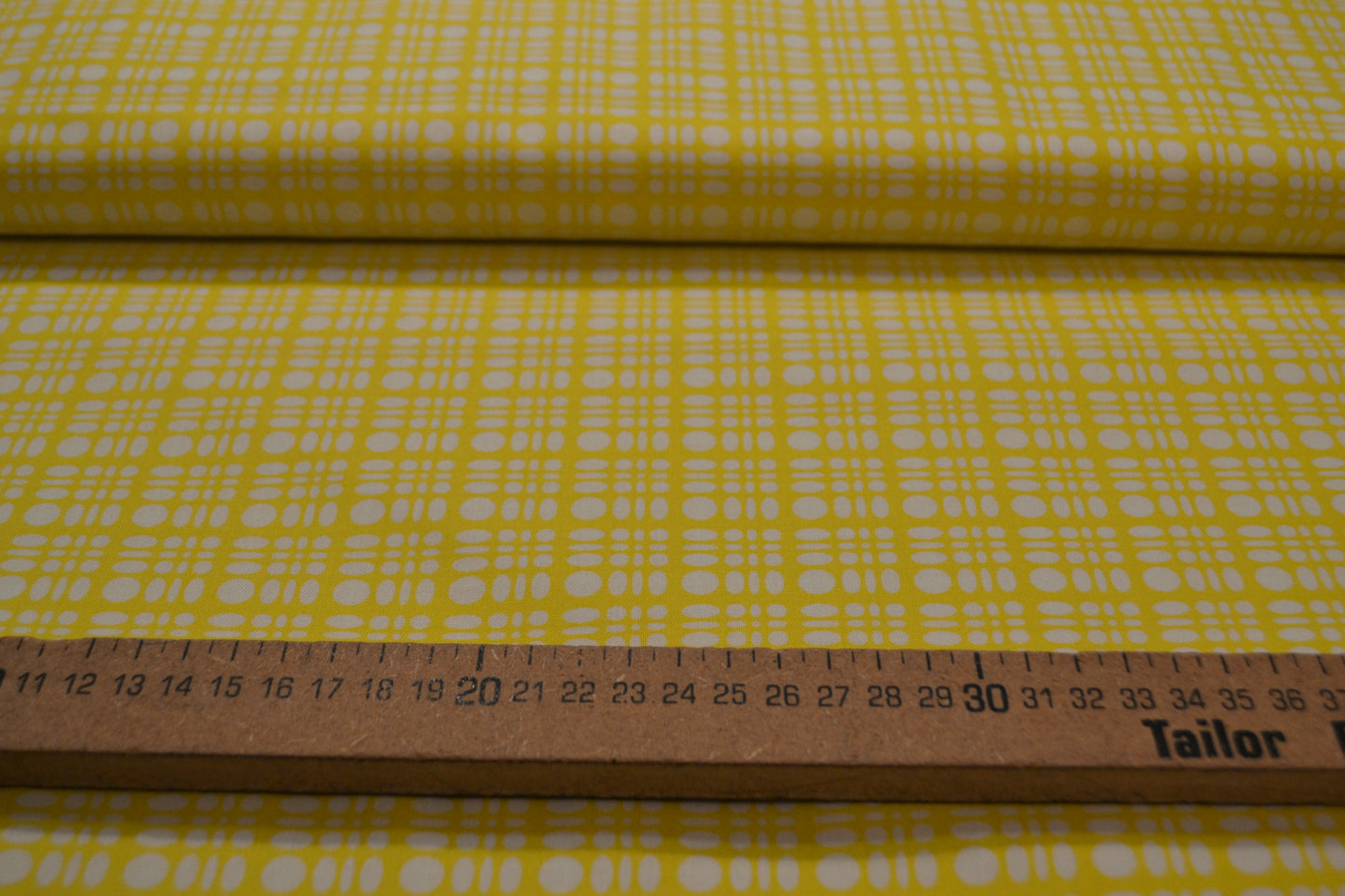 Patchwork Baumwolle "Kreise Karo" weiß gelb *Breite 110 cm*