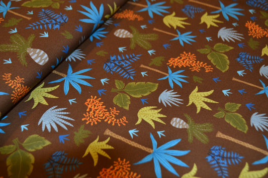 Patchwork Baumwolle "Palmenwald" blau grün braun *Breite 110 cm*