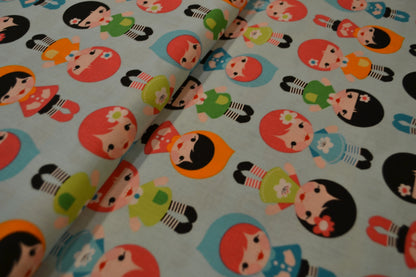 Patchwork Baumwolle "Puppen" bunt hellblau *Breite 110 cm*