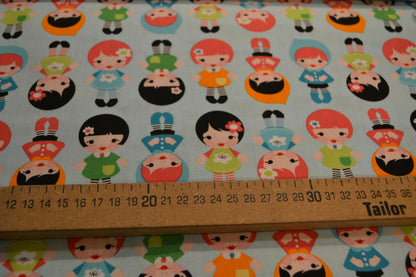 Patchwork Baumwolle "Puppen" bunt hellblau *Breite 110 cm*