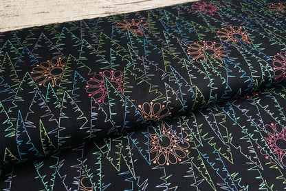 Patchwork Baumwolle "Bäume" bunt schwarz *Breite 110 cm*